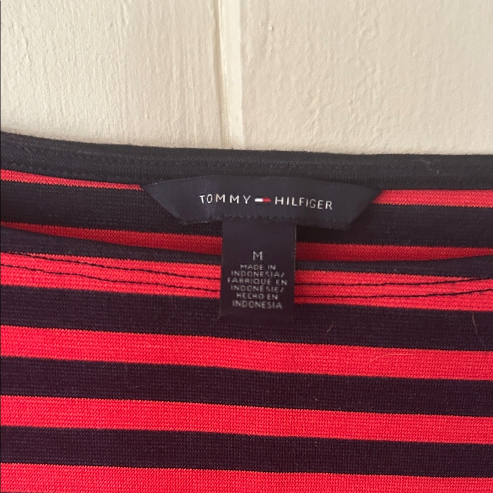 Tommy Hilfiger red and navy striped dress medium - Picture 2 of 4